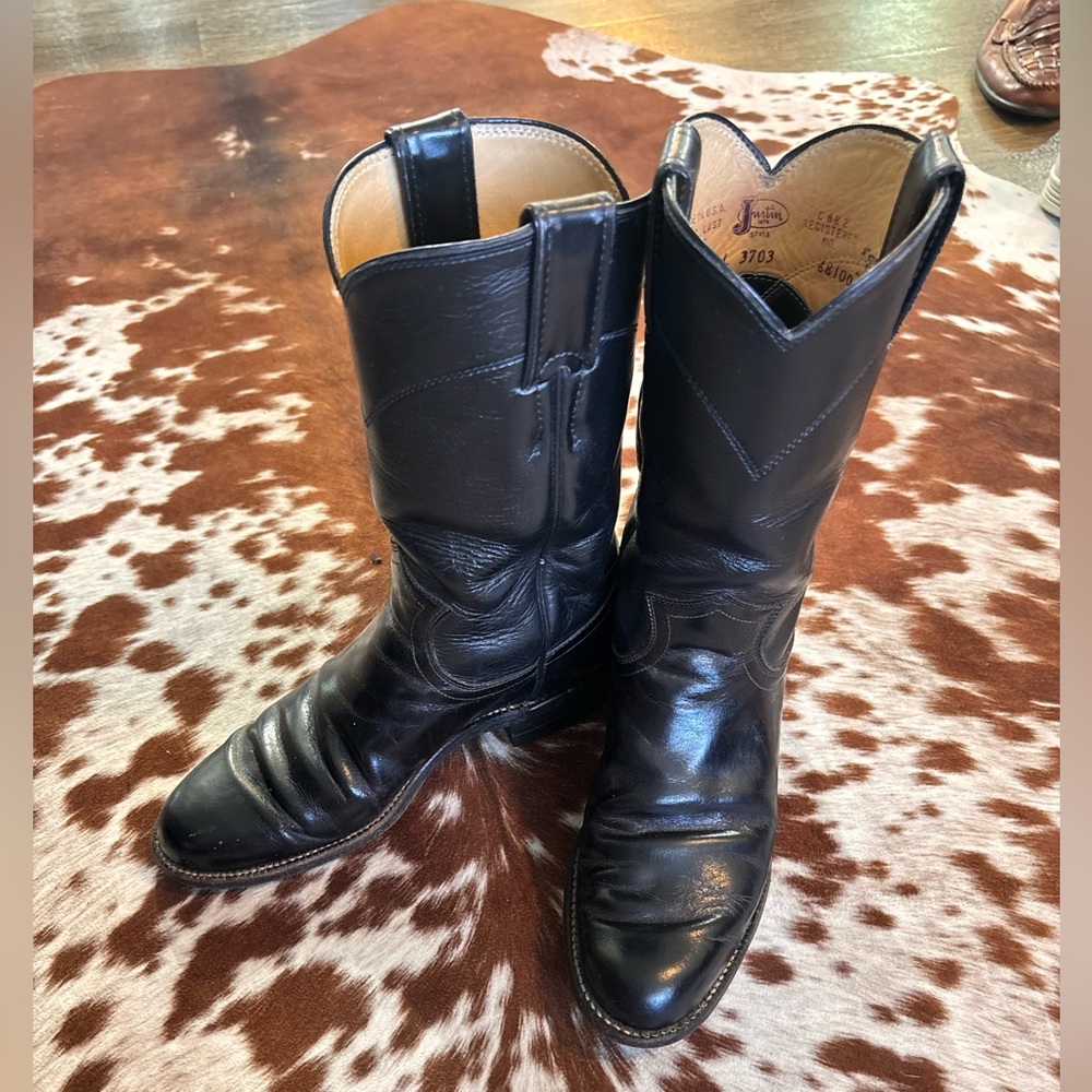 Justin Boots Black Leather Western Boots size 4 B kids